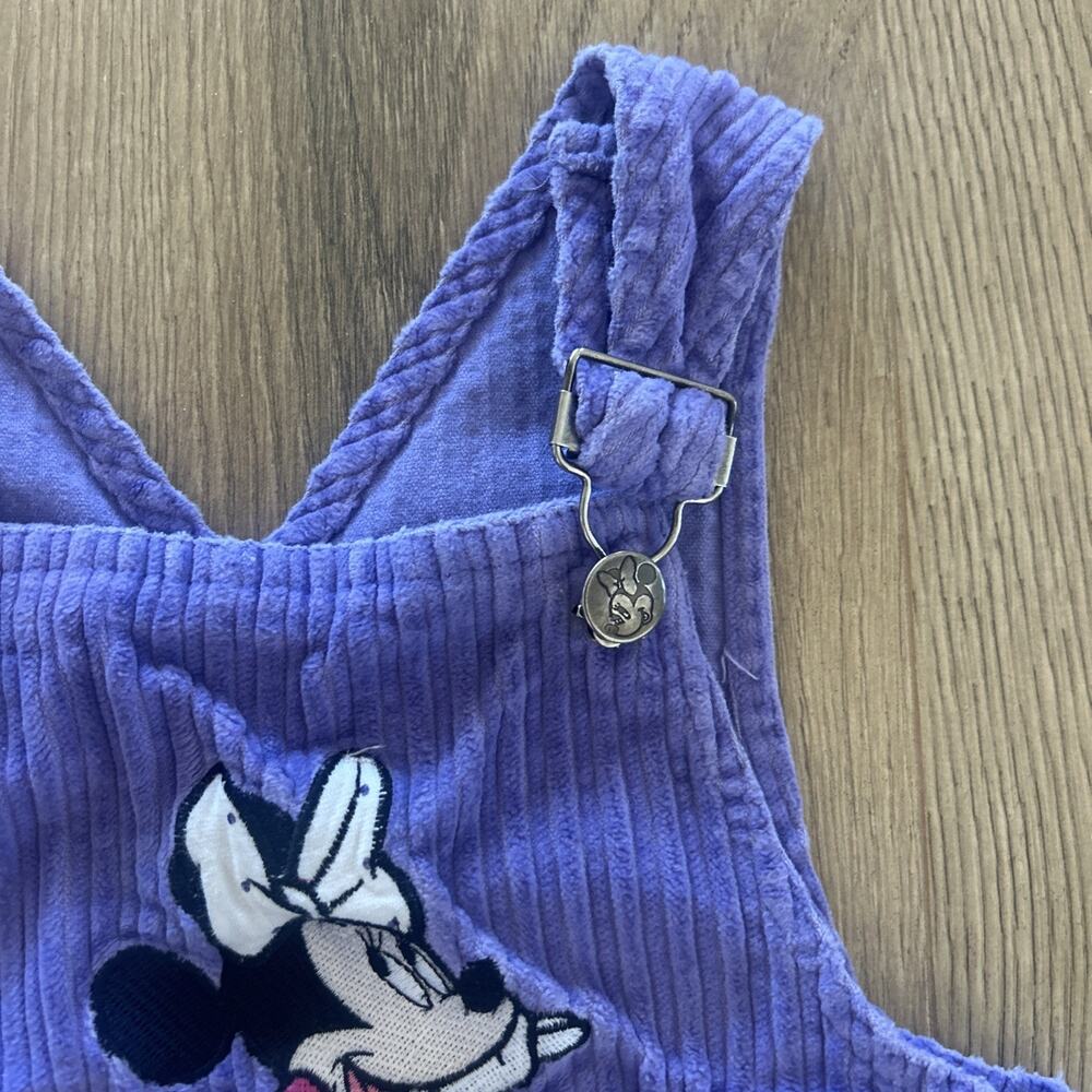 Vintage 3T Minnie Mouse Purple Corduroy Girls Romper Dress Flowers Pocket - Picture 4 of 15